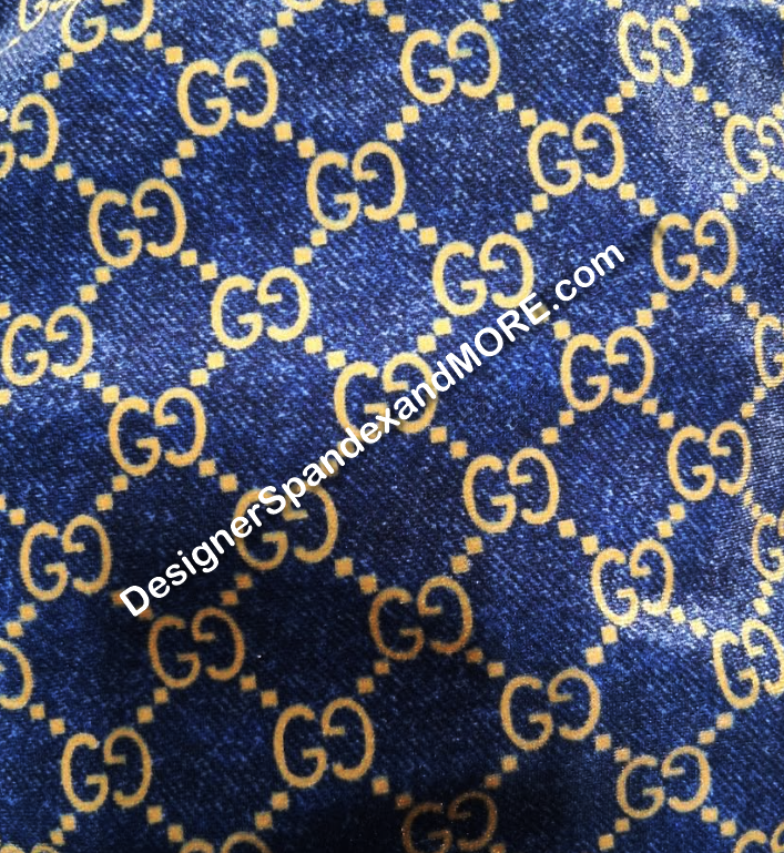 Denim Look VELVET Blue with Gold GG 4 way stretch Spandex