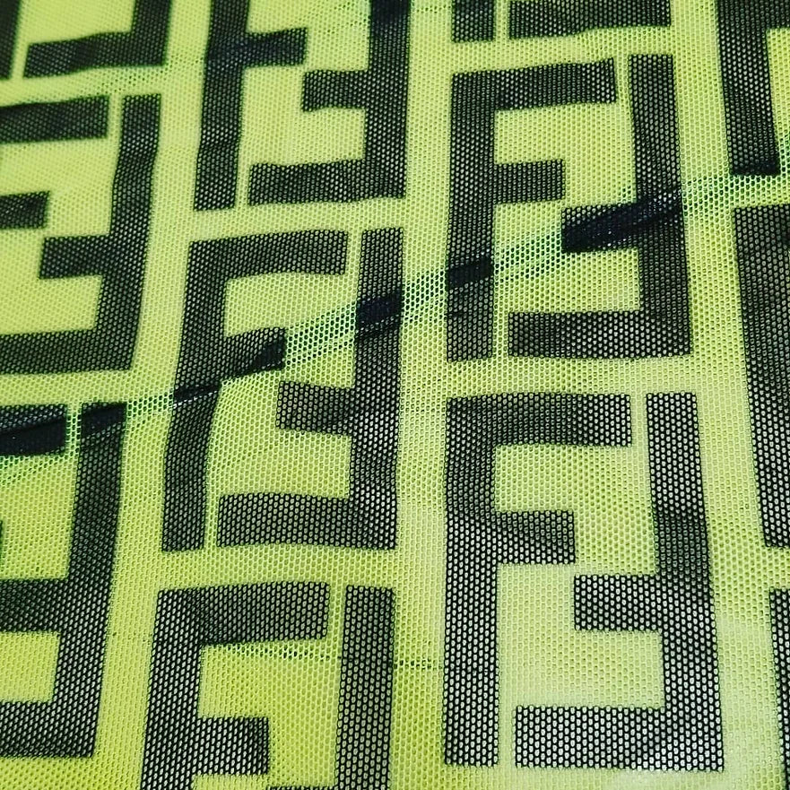 FENDI Lime Green MESH Designer Inspired Fabric 4 way Stretch Spandex 16.99 a yard