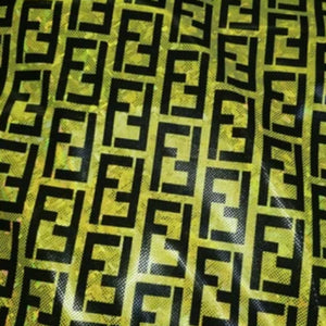 FENDI Yellow Holographic Designer Inspired Fabric 4 ways Spandex 16.99 a yard