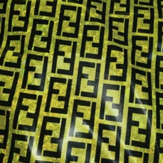 FENDI Yellow Holographic Designer Inspired Fabric 4 ways Spandex 16.99 a yard
