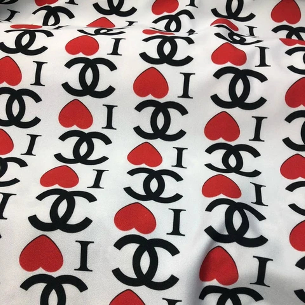 [Chanel Red Hearts Fabric] - [Designer Spandex and More]