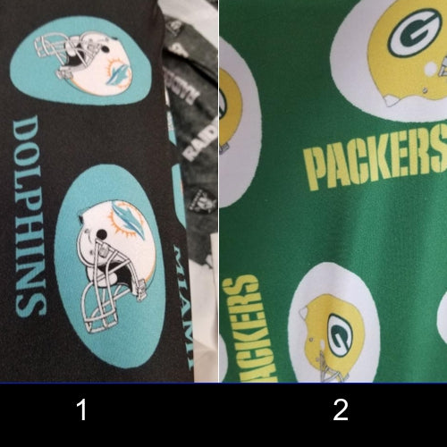 Miami & Green Bay NFL Inspired teams Designer Inspired Fabric Spandex
